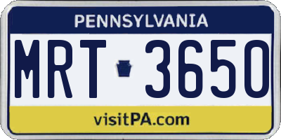 PA license plate MRT3650