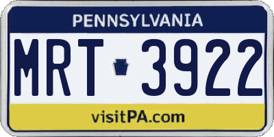 PA license plate MRT3922