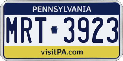 PA license plate MRT3923