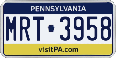PA license plate MRT3958