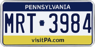 PA license plate MRT3984