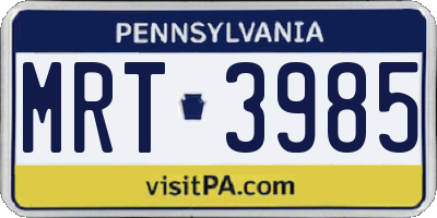 PA license plate MRT3985