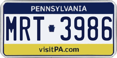 PA license plate MRT3986