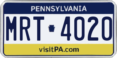 PA license plate MRT4020