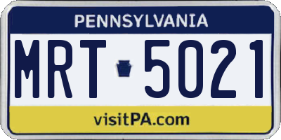 PA license plate MRT5021
