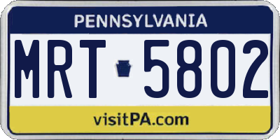 PA license plate MRT5802