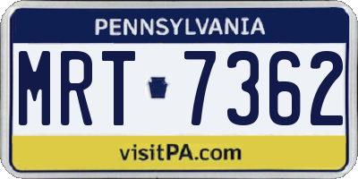 PA license plate MRT7362