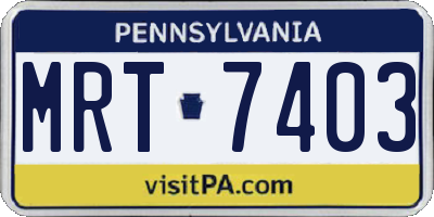 PA license plate MRT7403