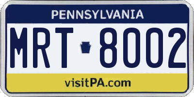 PA license plate MRT8002