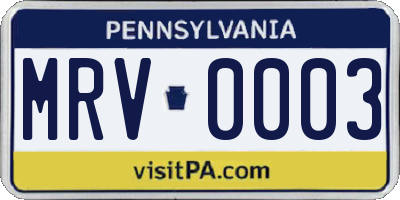 PA license plate MRV0003