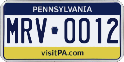PA license plate MRV0012