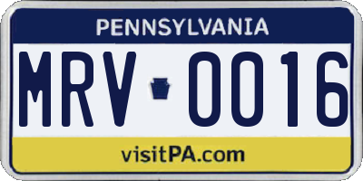 PA license plate MRV0016