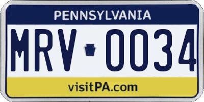 PA license plate MRV0034