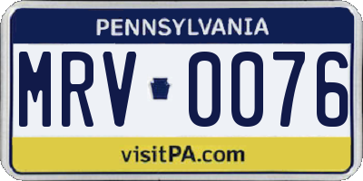 PA license plate MRV0076