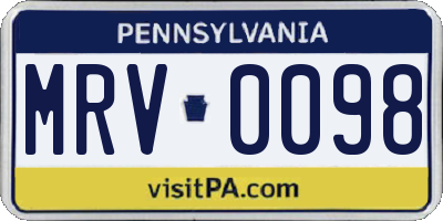 PA license plate MRV0098