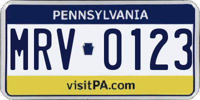 PA license plate MRV0123