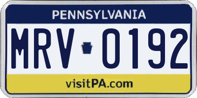 PA license plate MRV0192