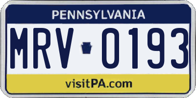 PA license plate MRV0193