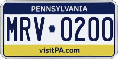 PA license plate MRV0200