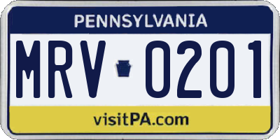 PA license plate MRV0201