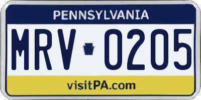 PA license plate MRV0205