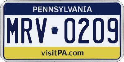 PA license plate MRV0209