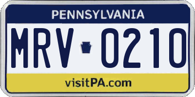 PA license plate MRV0210