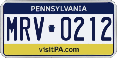 PA license plate MRV0212