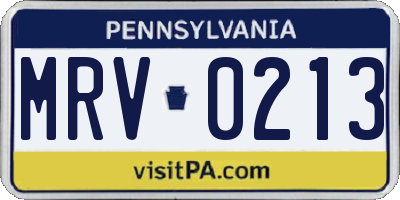 PA license plate MRV0213