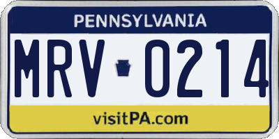 PA license plate MRV0214