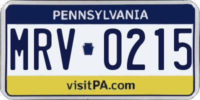 PA license plate MRV0215
