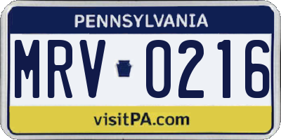 PA license plate MRV0216