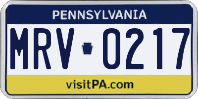 PA license plate MRV0217