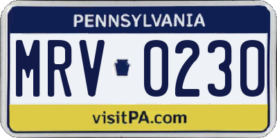 PA license plate MRV0230