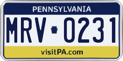 PA license plate MRV0231
