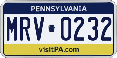 PA license plate MRV0232