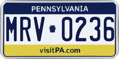 PA license plate MRV0236