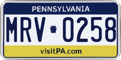 PA license plate MRV0258