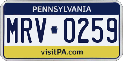 PA license plate MRV0259