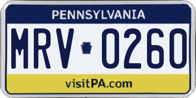 PA license plate MRV0260