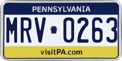 PA license plate MRV0263