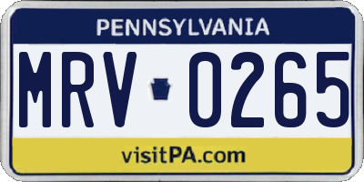PA license plate MRV0265