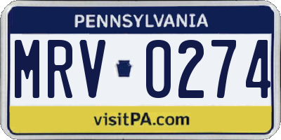 PA license plate MRV0274