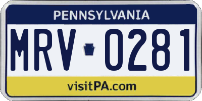 PA license plate MRV0281