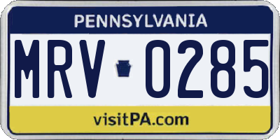 PA license plate MRV0285