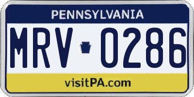 PA license plate MRV0286