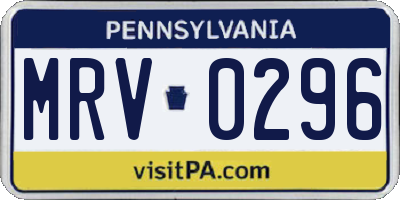 PA license plate MRV0296