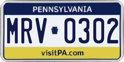 PA license plate MRV0302