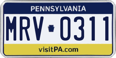 PA license plate MRV0311