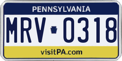 PA license plate MRV0318